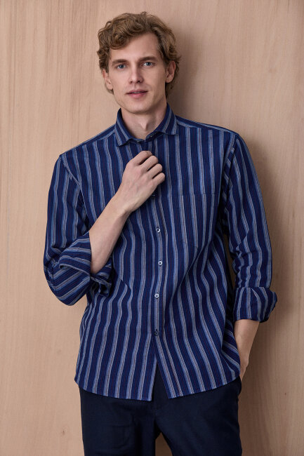 Lacivert %100 Pamuk Gömlek - 4