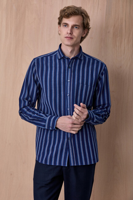 Lacivert %100 Pamuk Gömlek - 5