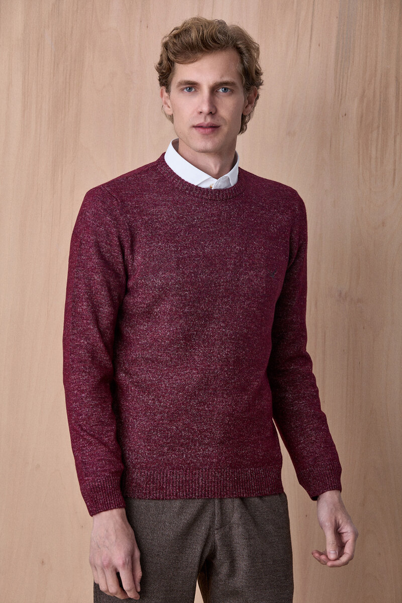 Bordo Pamuklu Bisiklet Yaka Kazak - 4