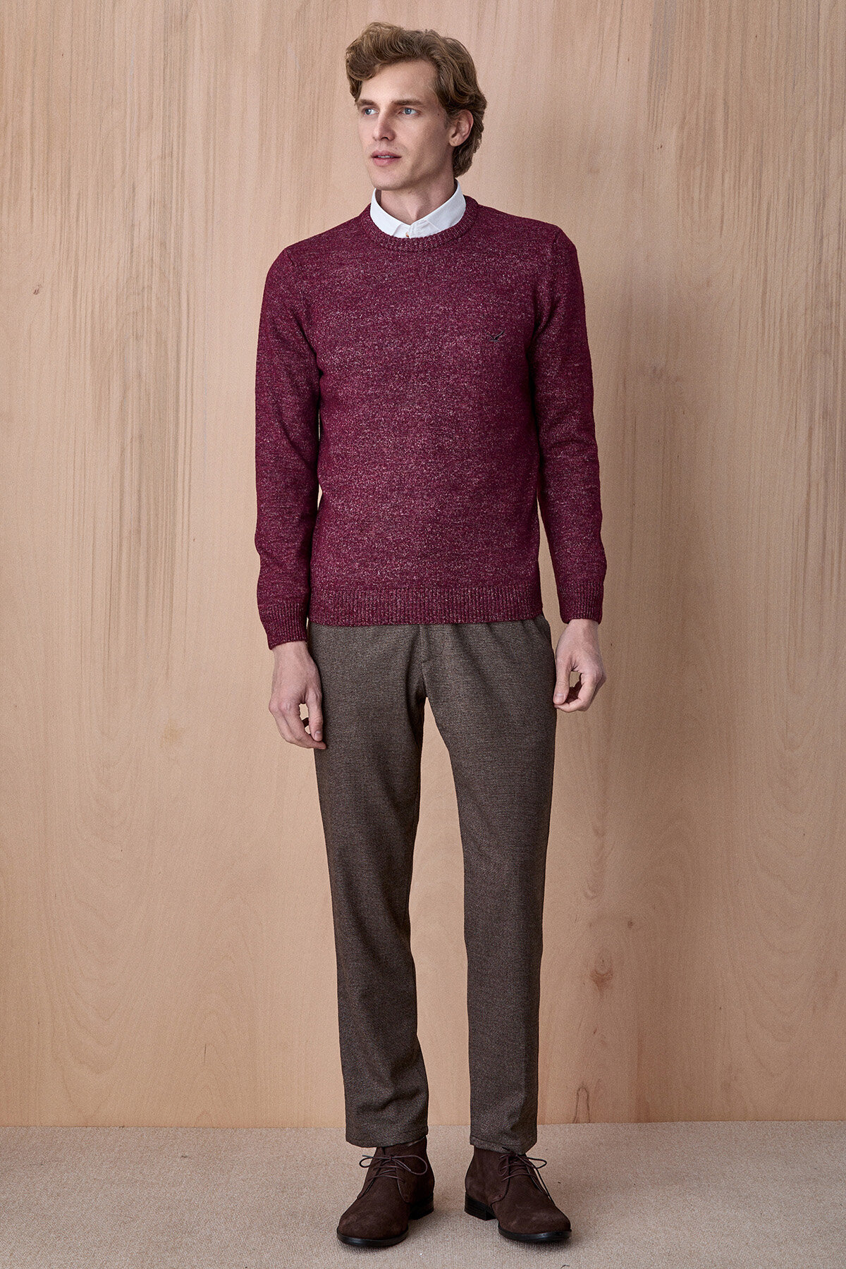 Bordo Pamuklu Bisiklet Yaka Kazak - 5