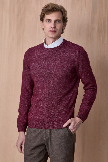 Bordo Pamuklu Bisiklet Yaka Kazak - 1