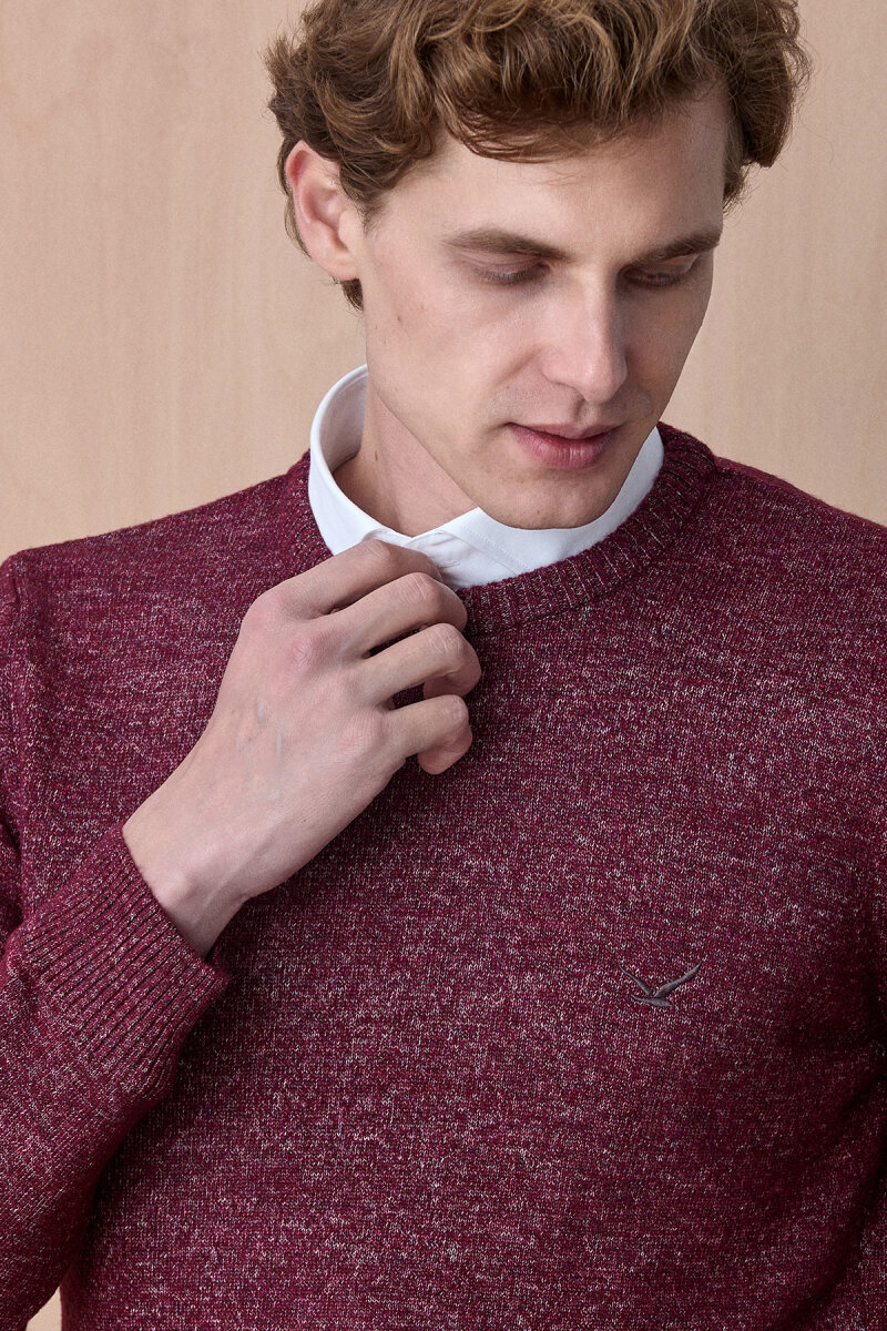 Bordo Pamuklu Bisiklet Yaka Kazak (1)