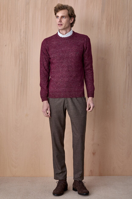 Bordo Pamuklu Bisiklet Yaka Kazak - 5