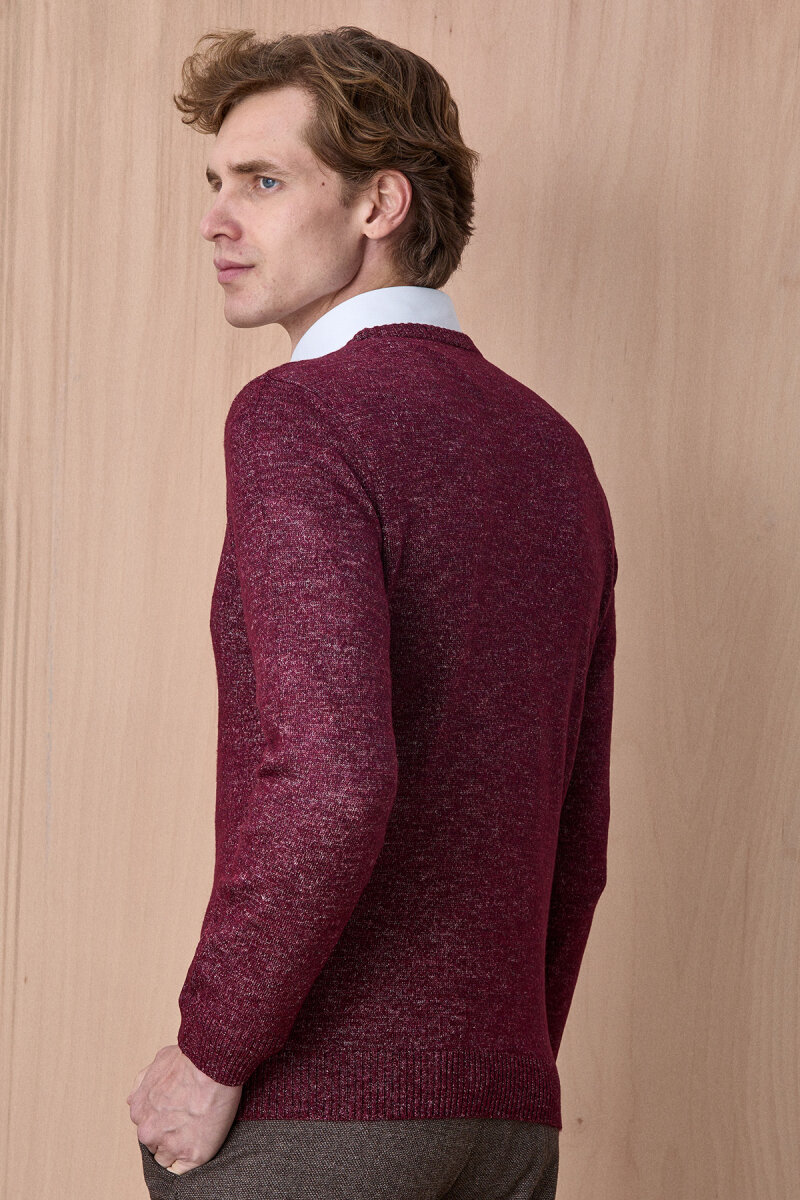 Bordo Pamuklu Bisiklet Yaka Kazak - 6