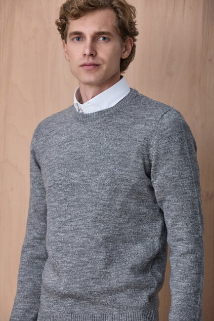 Gri Pamuklu Bisiklet Yaka Kazak - 3