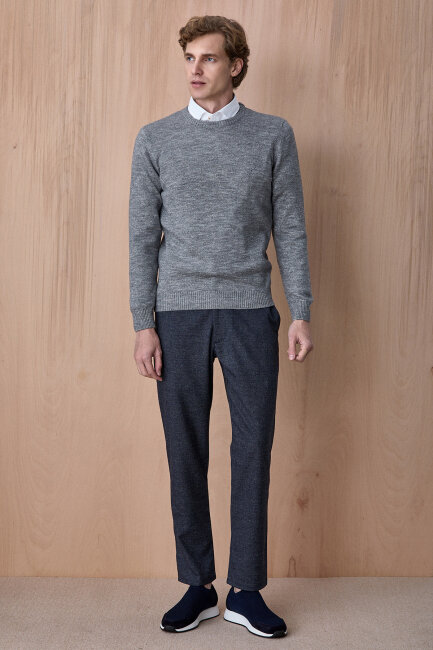 Gri Pamuklu Bisiklet Yaka Kazak - 4