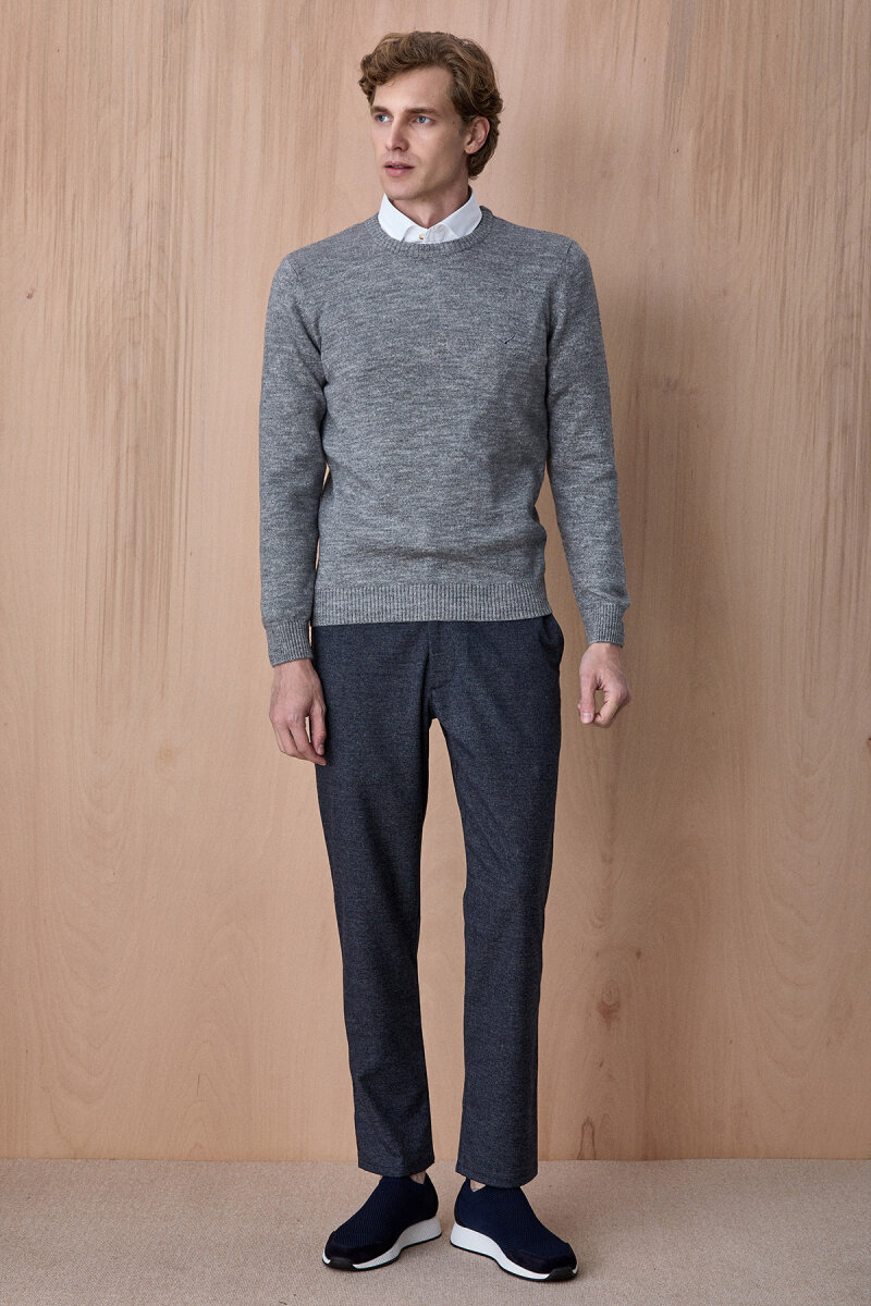 Gri Pamuklu Bisiklet Yaka Kazak - 4