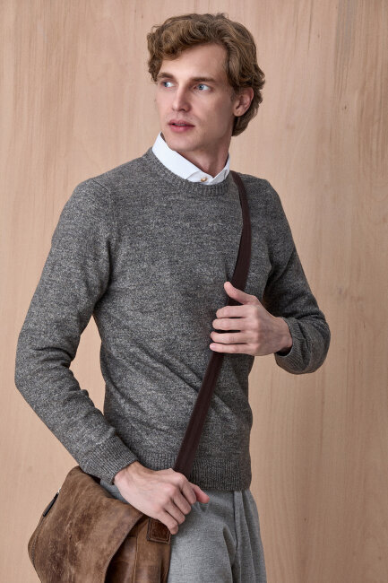 Kahverengi Pamuklu Bisiklet Yaka Kazak - 4