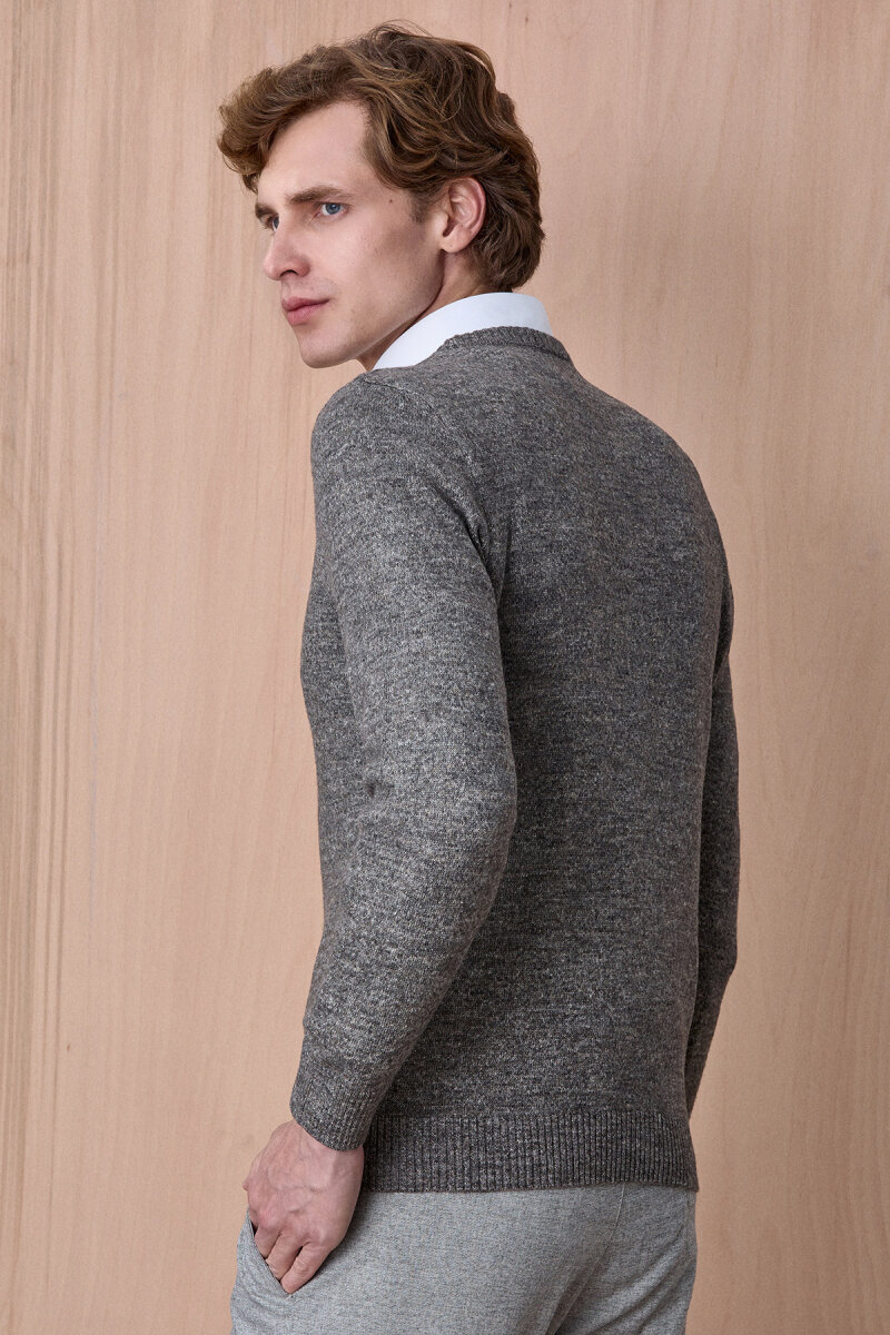 Kahverengi Pamuklu Bisiklet Yaka Kazak - 6