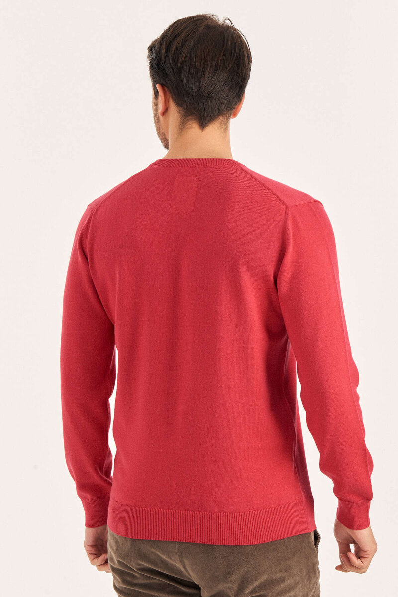 Fuşya %100 Pamuk V Yaka Kazak - 5