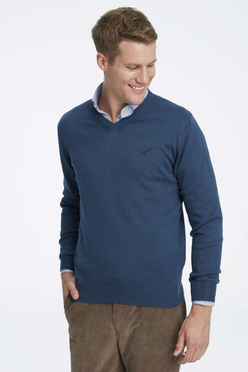Petrol 100% Cotton V-Neck Sweater (1)