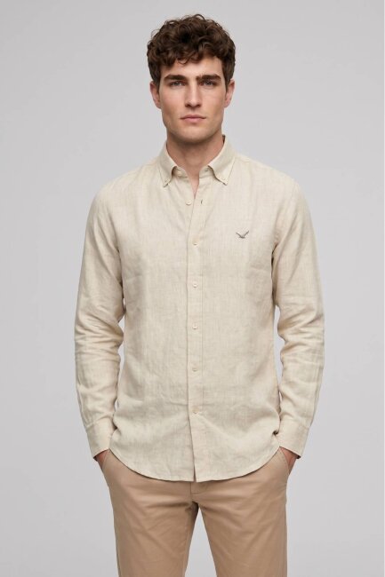 Bej %100 Keten Gömlek 