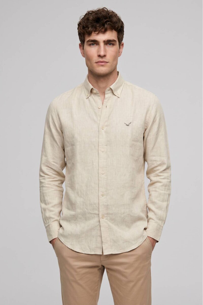 Bej %100 Keten Gömlek - 1