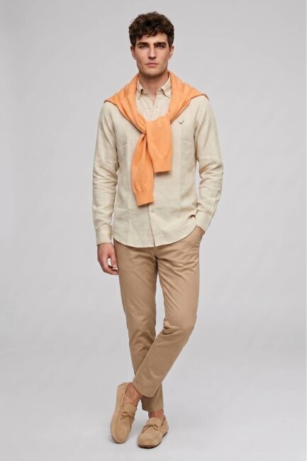 Bej %100 Keten Gömlek (1)