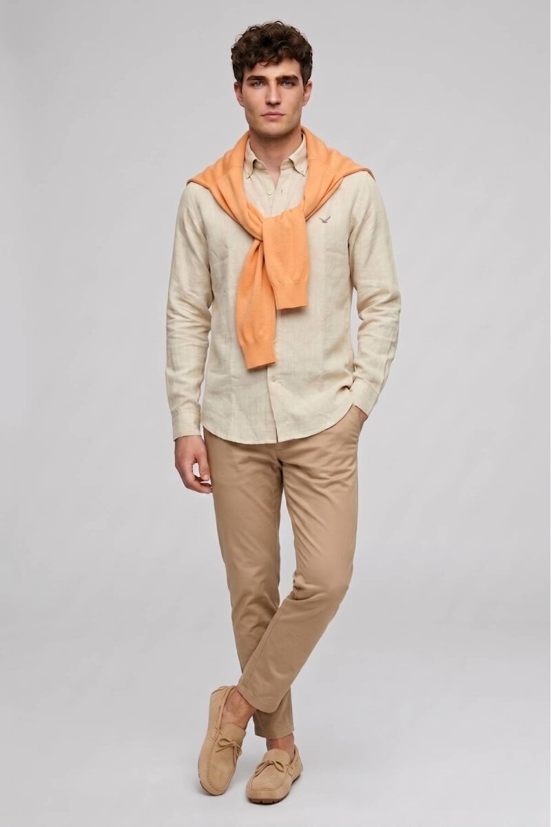 Bej %100 Keten Gömlek - 2