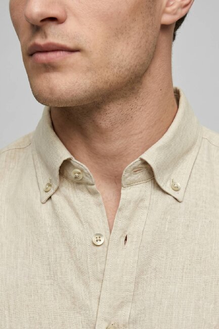 Bej %100 Keten Gömlek - 3