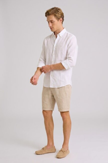 Beyaz %100 Keten Gömlek - 4