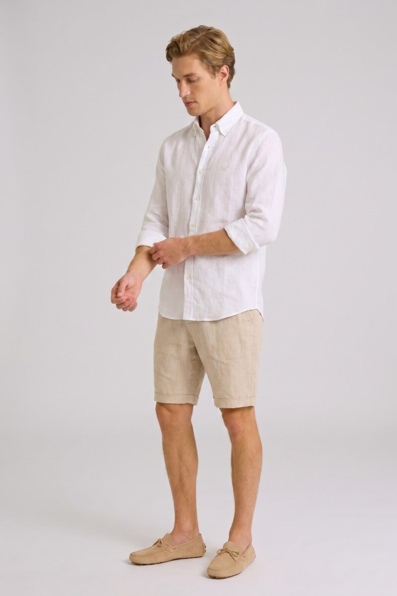 Beyaz %100 Keten Gömlek - 4
