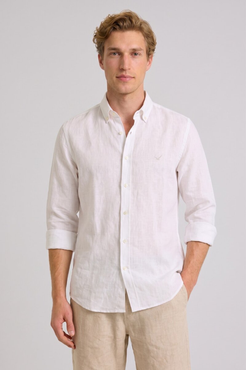 Beyaz %100 Keten Gömlek - 1