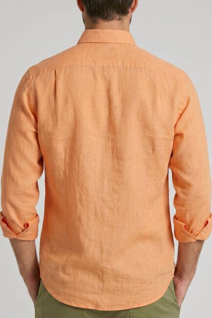 Kayısı Rengi %100 Keten Gömlek - 5