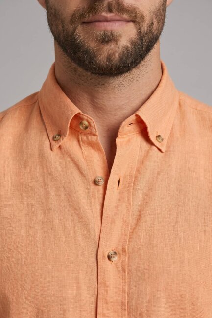 Kayısı Rengi %100 Keten Gömlek - 3