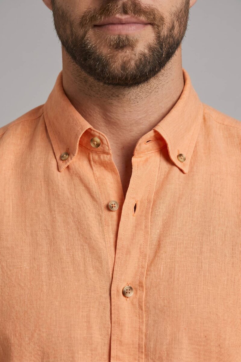 Kayısı Rengi %100 Keten Gömlek - 3