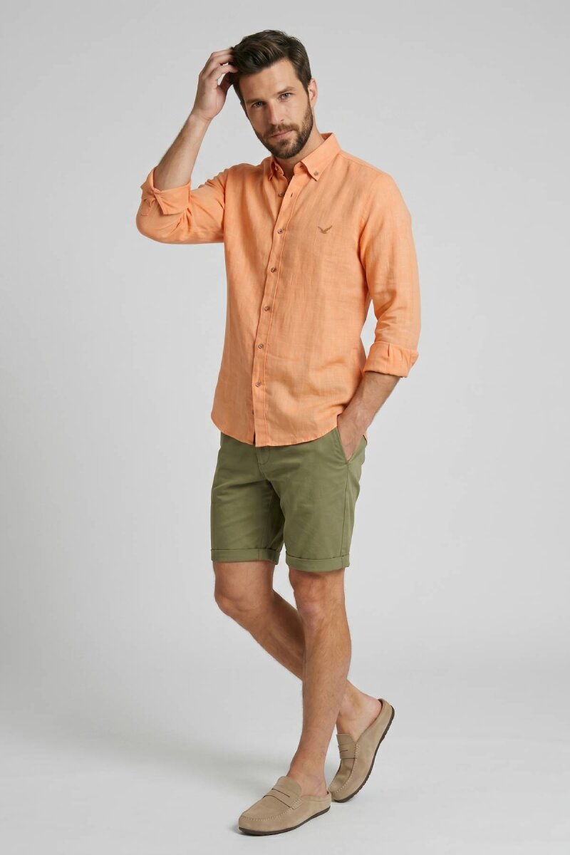 Kayısı Rengi %100 Keten Gömlek - 2