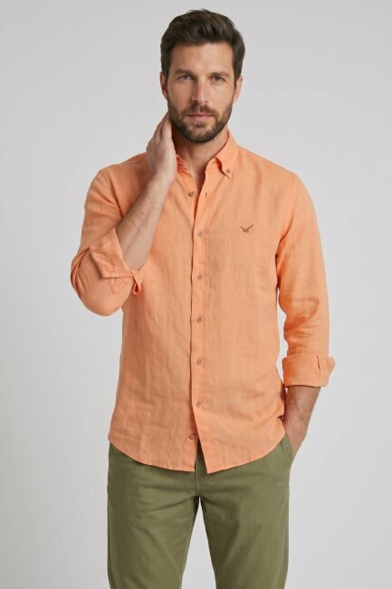 Kayısı Rengi %100 Keten Gömlek 