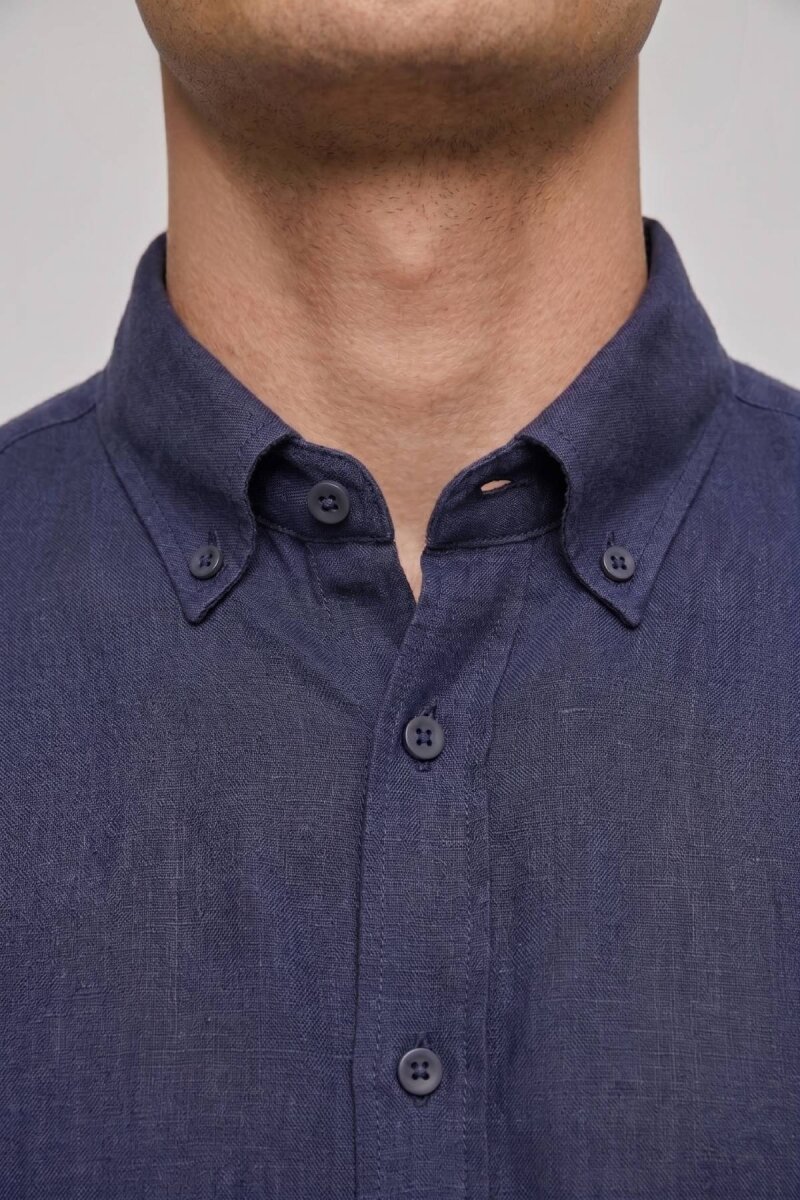 Lacivert %100 Keten Gömlek - 3