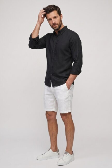 Siyah %100 Keten Gömlek - 2