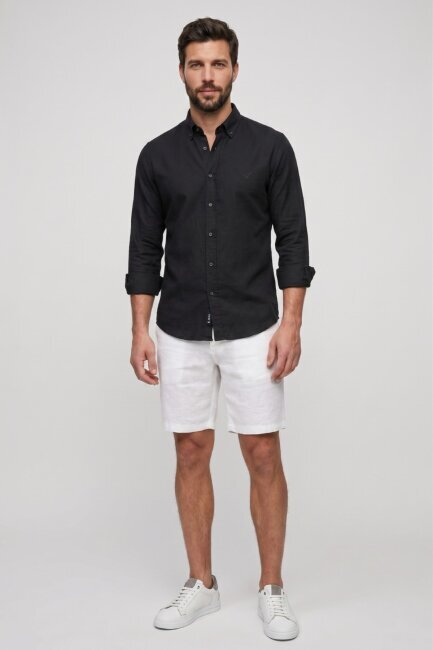 Siyah %100 Keten Gömlek - 3