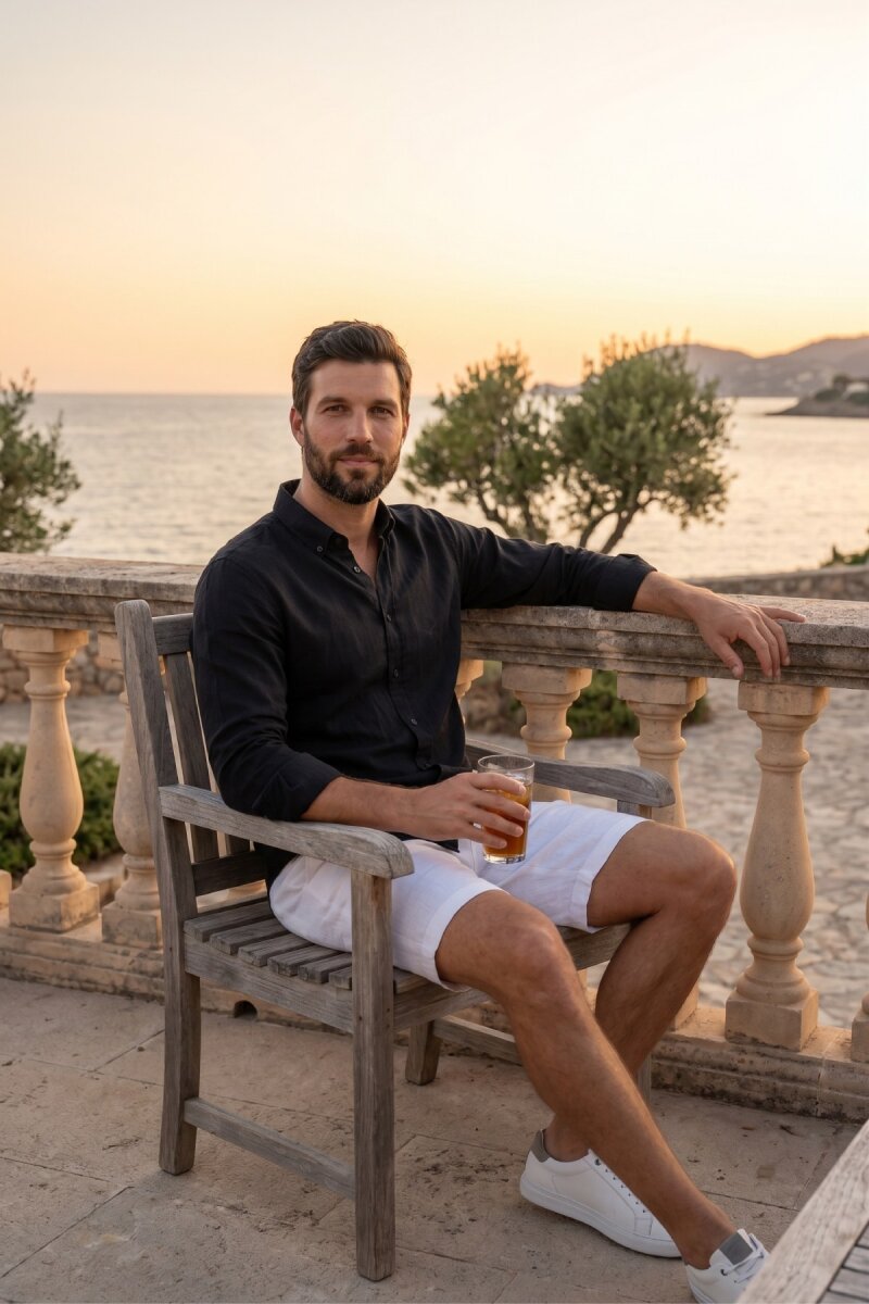 Siyah %100 Keten Gömlek - 5