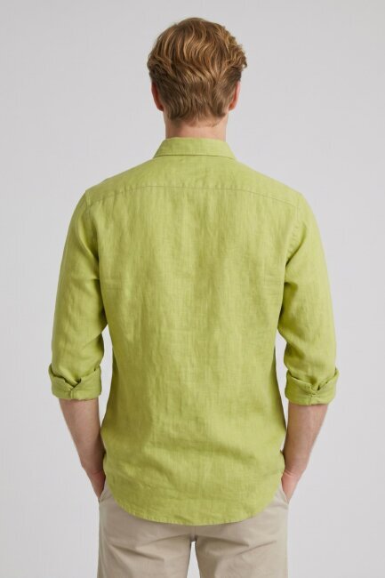 Yeşil %100 Keten Gömlek - 5