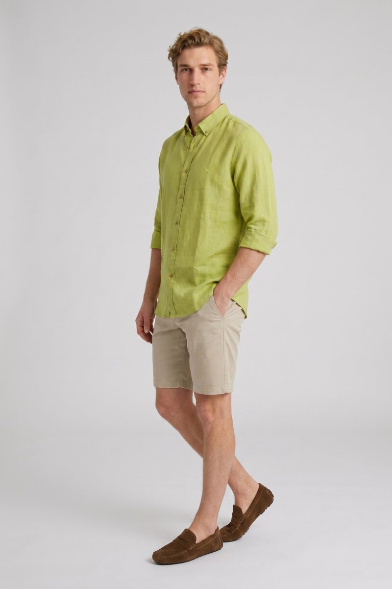 Yeşil %100 Keten Gömlek - 4
