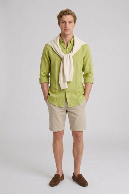 Yeşil %100 Keten Gömlek - 2