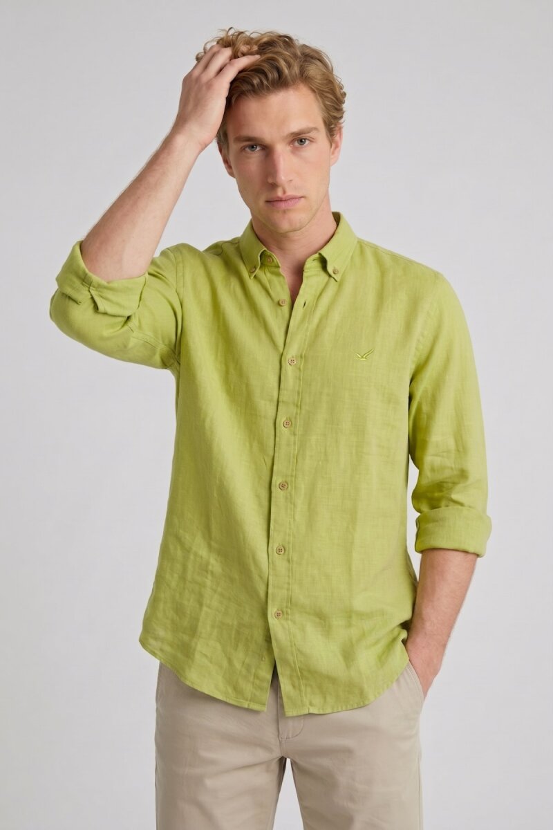 Yeşil %100 Keten Gömlek - 1