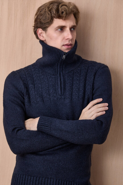 Lacivert Pamuklu Fermuarlı Kazak (1)