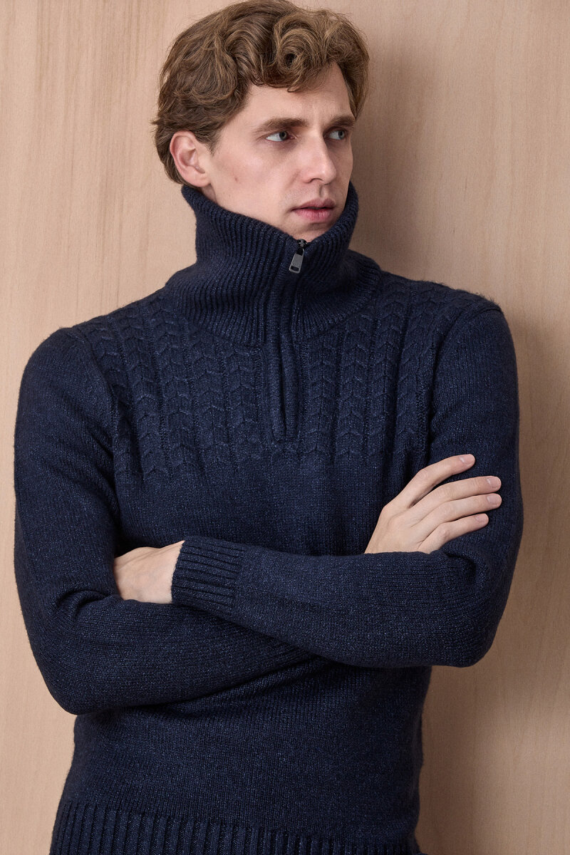 Lacivert Pamuklu Fermuarlı Kazak (1)