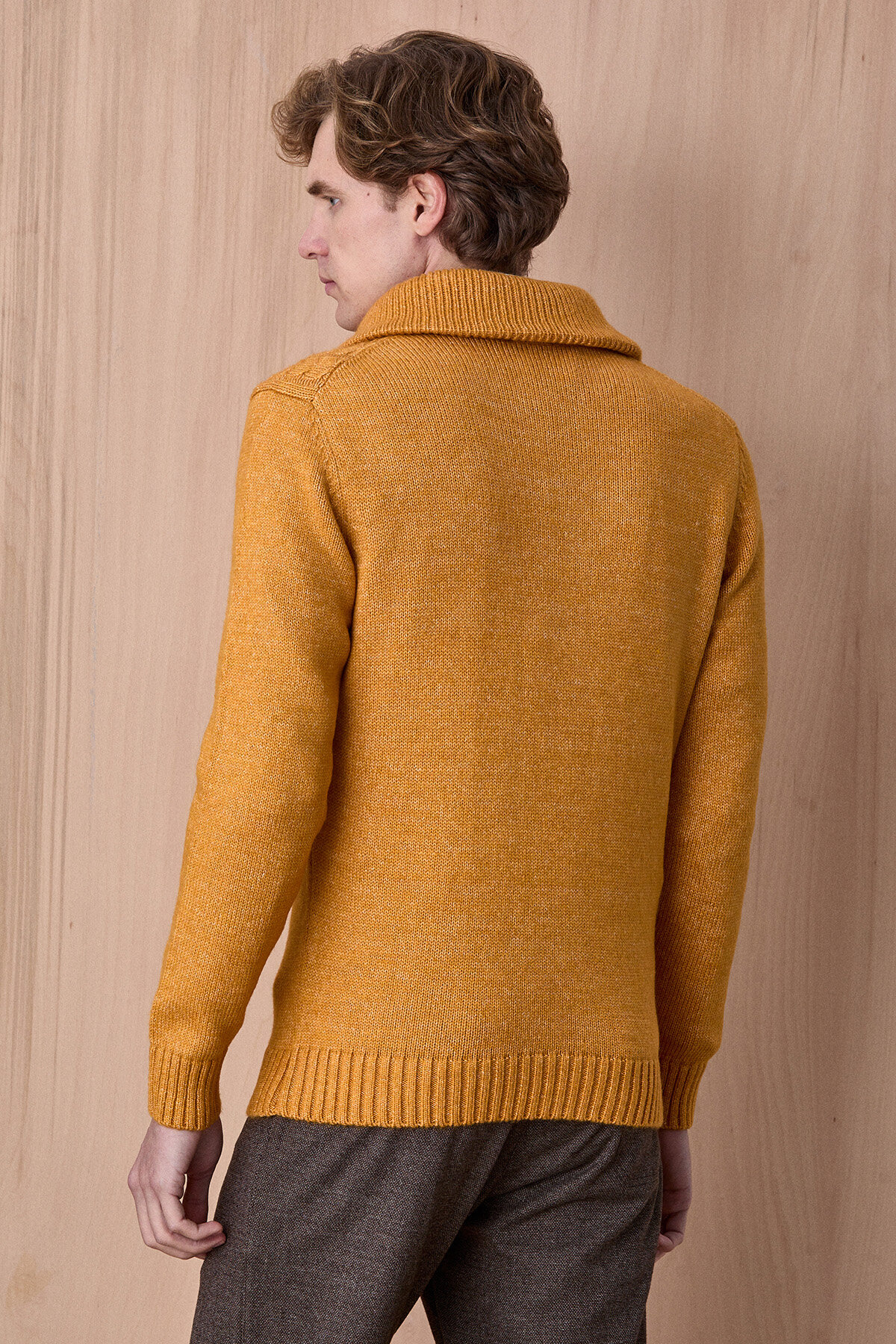 Sarı Pamuklu Fermuarlı Kazak - 6