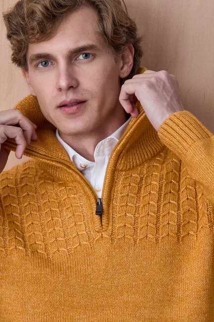 Sarı Pamuklu Fermuarlı Kazak (1)