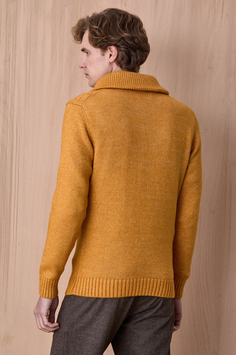 Sarı Pamuklu Fermuarlı Kazak - 6