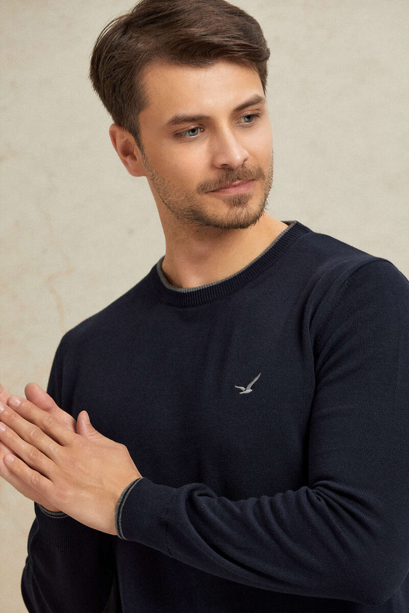 Navy Blue 100% Cotton Round Neck Sweater (1)