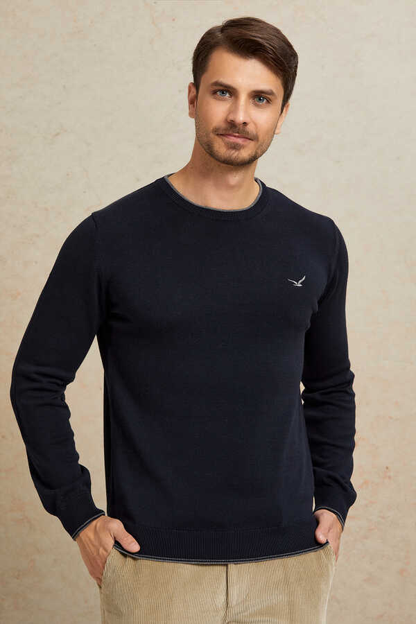 Navy Blue 100% Cotton Round Neck Sweater
