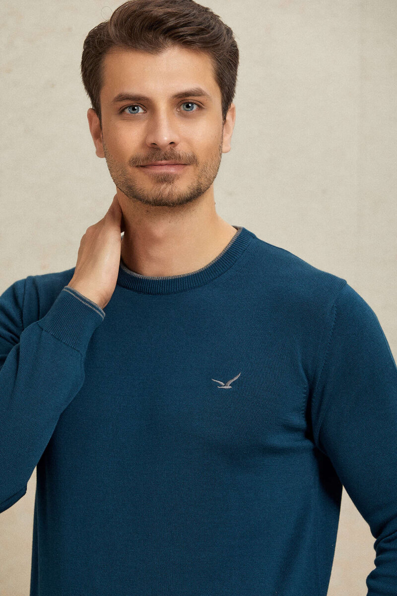 Petrol 100% Cotton Round Neck Sweater (1)
