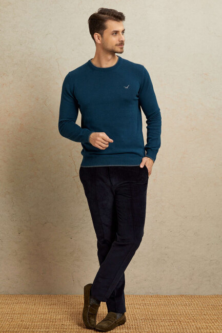 Petrol 100% Cotton Round Neck Sweater - 3