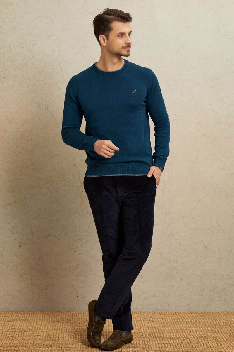 Petrol 100% Cotton Round Neck Sweater - 3