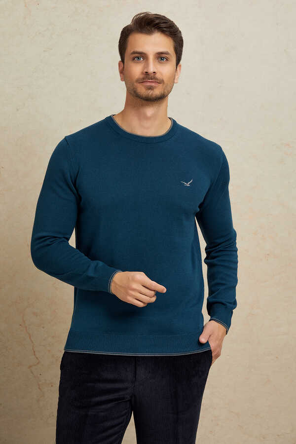 Petrol 100% Cotton Round Neck Sweater
