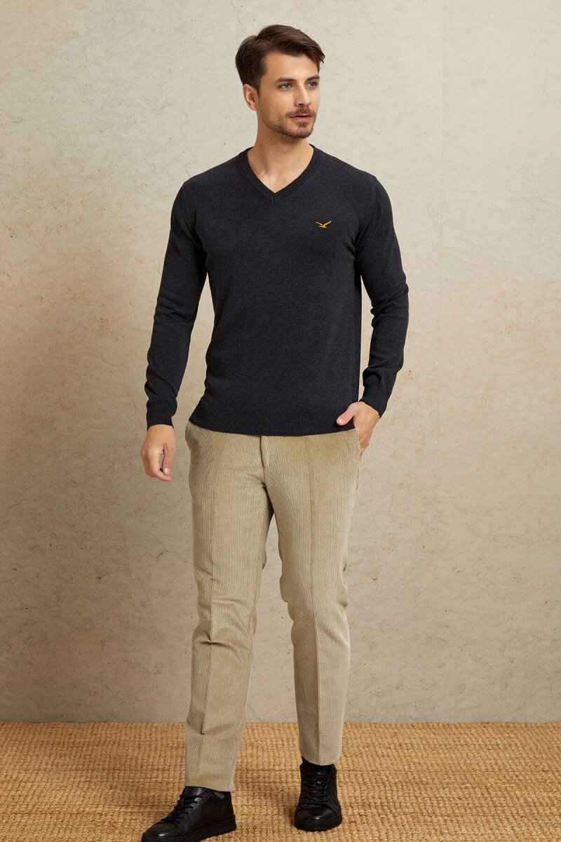 Anthracite 100% Cotton V-Neck Sweater - 6
