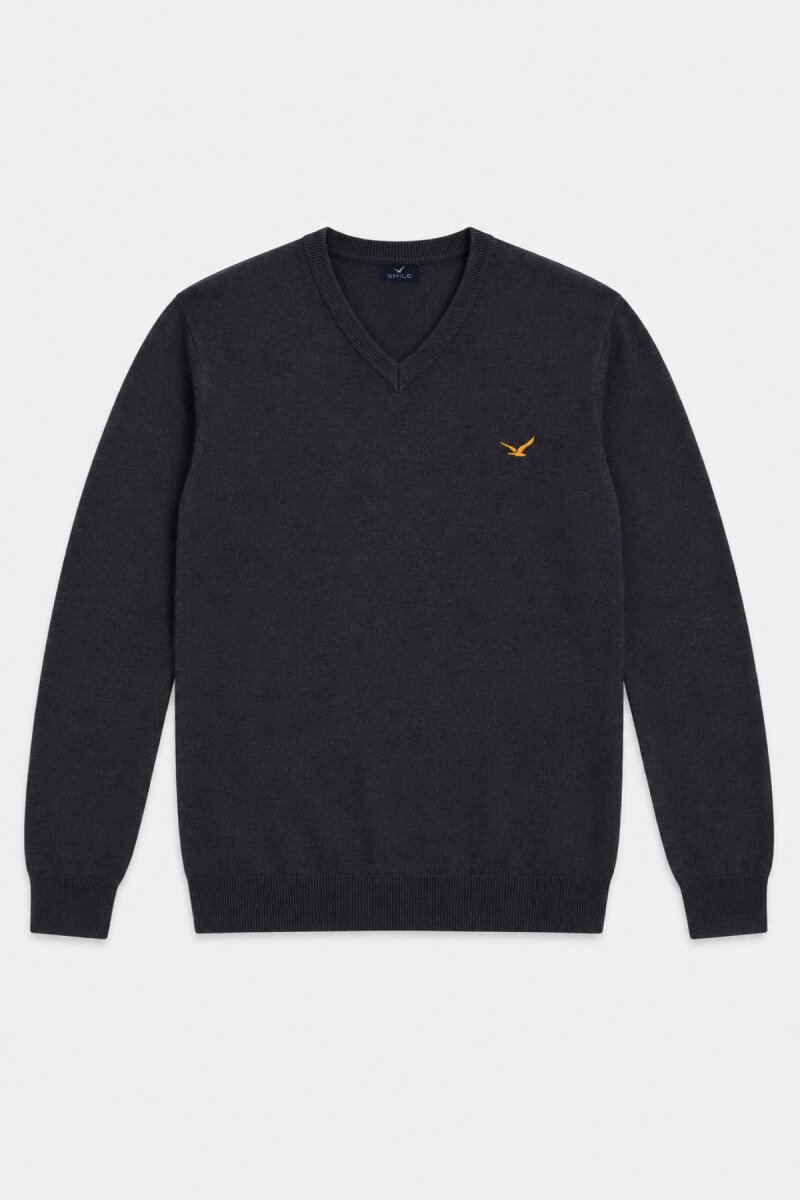 Anthracite 100% Cotton V-Neck Sweater