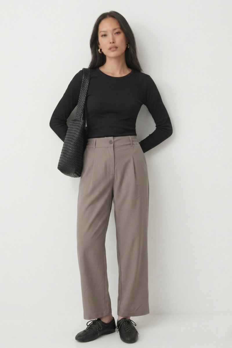 Bej Teknik Kumaş Rahat Pantolon - 4